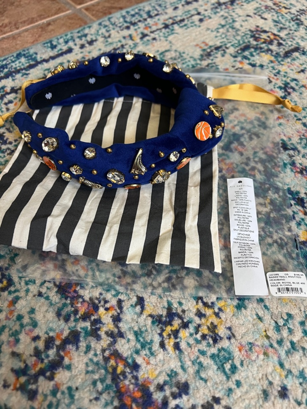 Lele Sadoughi Basketball royal blue velvet headband New York Knicks colors RARE!